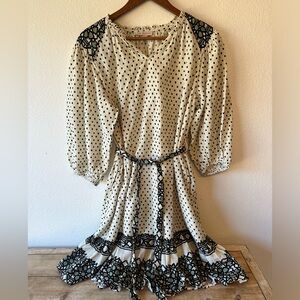 Knox Rose Cream Black and Green Dress Size Small